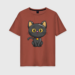 Женская футболка оверсайз Черный маленький котенок