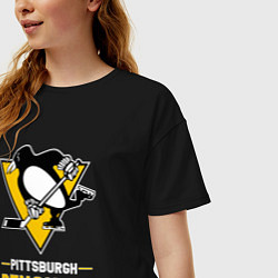 Футболка оверсайз женская Питтсбург Пингвинз , Pittsburgh Penguins, цвет: черный — фото 2