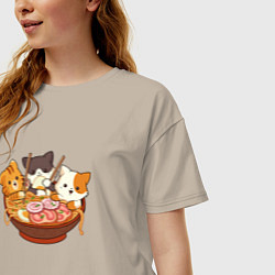 Футболка оверсайз женская Kawaii Cat Ramen, цвет: миндальный — фото 2