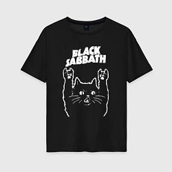 Футболка оверсайз женская Black Sabbath Рок кот, цвет: черный