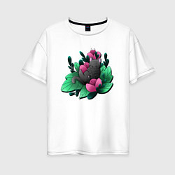 Женская футболка оверсайз Котик в растениях