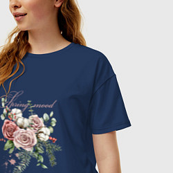 Футболка оверсайз женская Spring mood Flower, цвет: тёмно-синий — фото 2