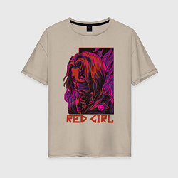 Женская футболка оверсайз Красная девушка в маске