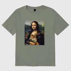 Футболка оверсайз женская Shiba Inu Mona Lisa, цвет: авокадо