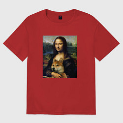 Женская футболка оверсайз Shiba Inu Mona Lisa