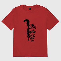 Футболка оверсайз женская КОШКА С ПУШИСТЫМ ХВОСТОМ, цвет: красный