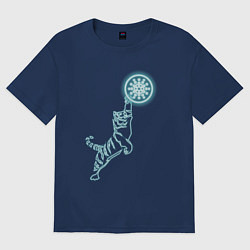 Футболка оверсайз женская Ада Кардано с тигром в неоновом свечении, цвет: тёмно-синий