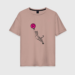 Футболка оверсайз женская Криптовалюта Полкадот с тигром, цвет: пыльно-розовый