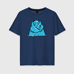 Женская футболка оверсайз Голубой слон обнимает себя ушами