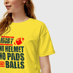 Футболка оверсайз женская Регби без шлема, без щитков, только мяч, цвет: желтый — фото 2