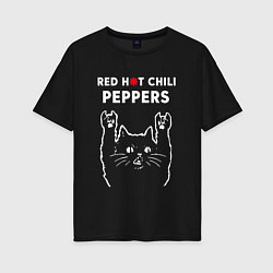 Женская футболка оверсайз Red Hot Chili Peppers Рок кот