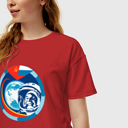 Футболка оверсайз женская Первый Космонавт Юрий Гагарин 1, цвет: красный — фото 2