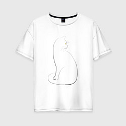 Женская футболка оверсайз Кошка лайн арт