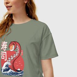 Футболка оверсайз женская Kraken Kawaii Sushi, цвет: авокадо — фото 2