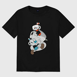 Футболка оверсайз женская Чашки Cuphead, цвет: черный