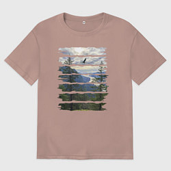 Женская футболка оверсайз Горы, небо и птицы