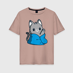 Женская футболка оверсайз Кот в одеяле