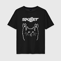 Женская футболка оверсайз Skillet Рок кот