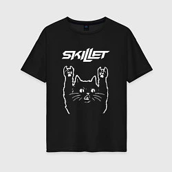 Футболка оверсайз женская Skillet Рок кот, цвет: черный
