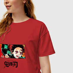 Футболка оверсайз женская Клинок, рассекающий демонов Танджиро лого, цвет: красный — фото 2