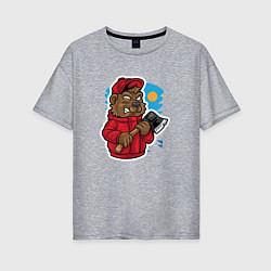 Женская футболка оверсайз Медведь дровосек