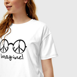 Футболка оверсайз женская Очки Джона Леннона Imagine, цвет: белый — фото 2