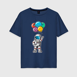 Футболка оверсайз женская Космонавт с шариками, цвет: тёмно-синий