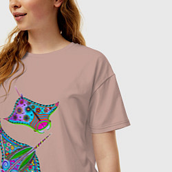 Футболка оверсайз женская Скаты с психоделической раскраской, цвет: пыльно-розовый — фото 2