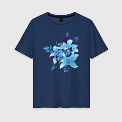 Женская футболка оверсайз Синие цветы blue flowers