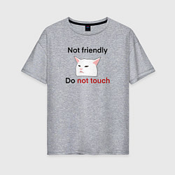 Женская футболка оверсайз Not friendly, do not touch, чёрный текст с мемным