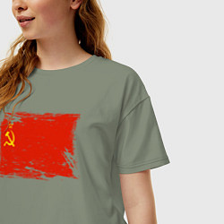 Футболка оверсайз женская Рваный флаг СССР, цвет: авокадо — фото 2