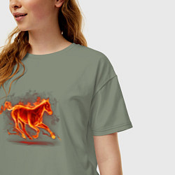 Футболка оверсайз женская Fire horse огненная лошадь, цвет: авокадо — фото 2