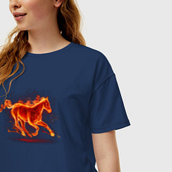 Футболка оверсайз женская Fire horse огненная лошадь, цвет: тёмно-синий — фото 2