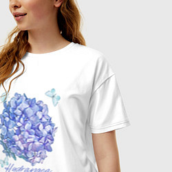 Футболка оверсайз женская Сиреневая гортензия и бабочки Hydrangea, цвет: белый — фото 2