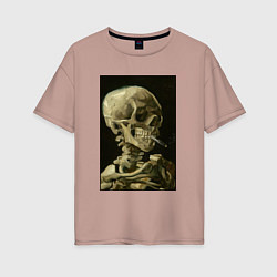 Женская футболка оверсайз Череп с горящей сигаретой Ван Гог
