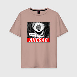 Женская футболка оверсайз Девушка с открытым ртом Ahegao