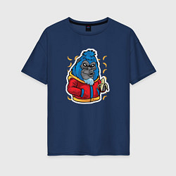 Женская футболка оверсайз Синяя горилла с бананами APE