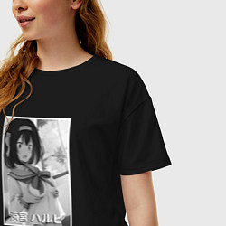Футболка оверсайз женская Удивлённая Харухи, цвет: черный — фото 2