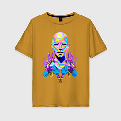 Женская футболка оверсайз Богиня и коты Vaporwave Neon