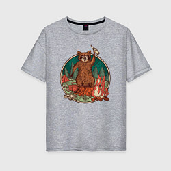 Женская футболка оверсайз Винтажный енот на отдыхе Camping Raccoon
