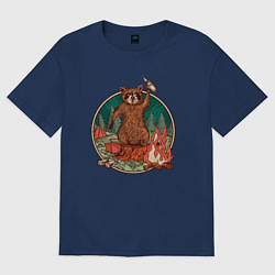 Футболка оверсайз женская Винтажный енот на отдыхе Camping Raccoon, цвет: тёмно-синий