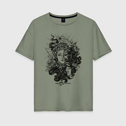 Футболка оверсайз женская Lady Darkness Леди Тьма Готический рисунок, цвет: авокадо