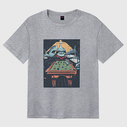 Женская футболка оверсайз Акулы играют в бильярд Sharks Playing Pool