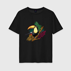 Женская футболка оверсайз Птица Тукан на тропической ветке