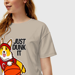 Футболка оверсайз женская JUST DUNK IT корги, цвет: миндальный — фото 2