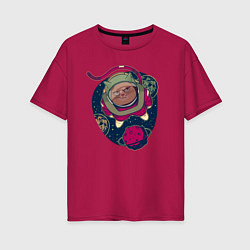 Женская футболка оверсайз Строгий взгляд кота астронавта