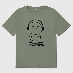 Женская футболка оверсайз Я Люблю Музыку I love Music