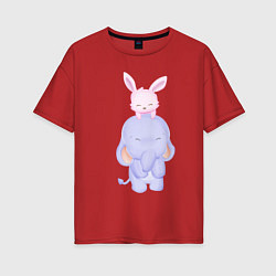 Женская футболка оверсайз Милый Слонёнок и Кролик Играют Вместе