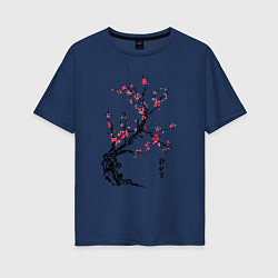 Женская футболка оверсайз Сакура с иероглифами
