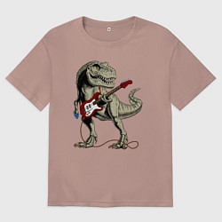Футболка оверсайз женская Динозавр рокер, цвет: пыльно-розовый